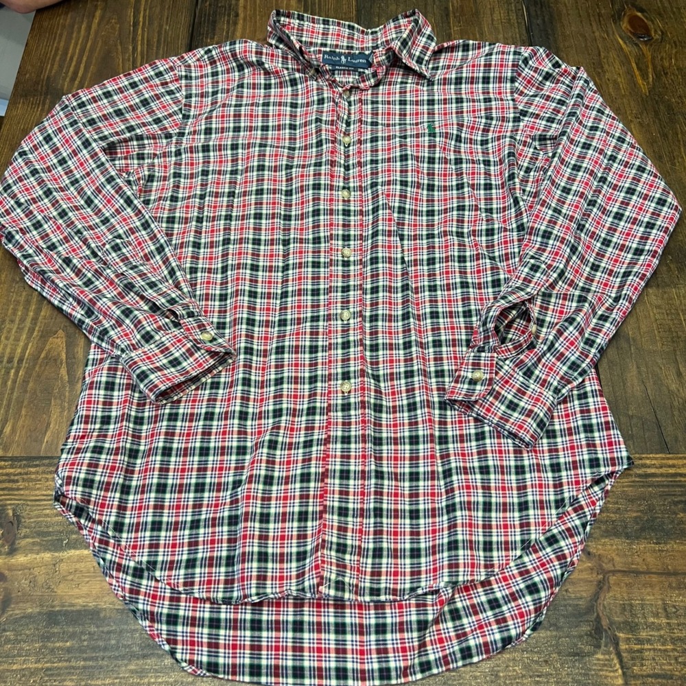 Ralph Lauren Classic Fit Plaid Button Down Shirt Men's Size L Red Green White